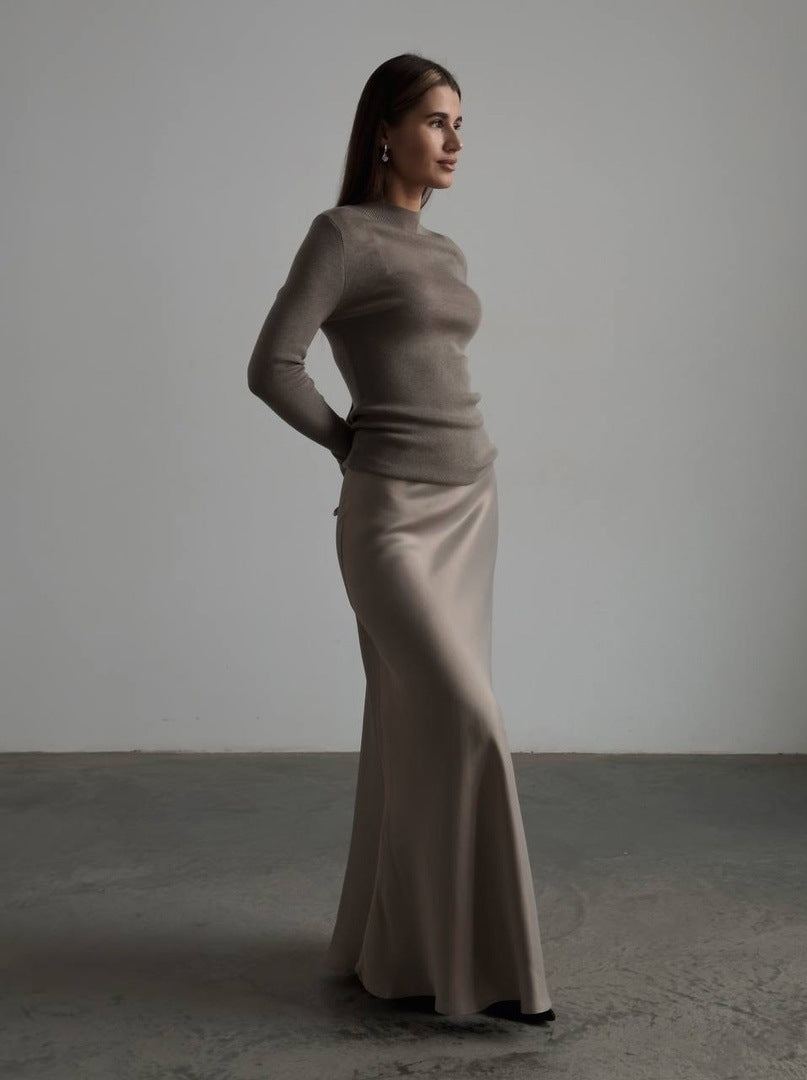 Satin Fishtail Long Skirt