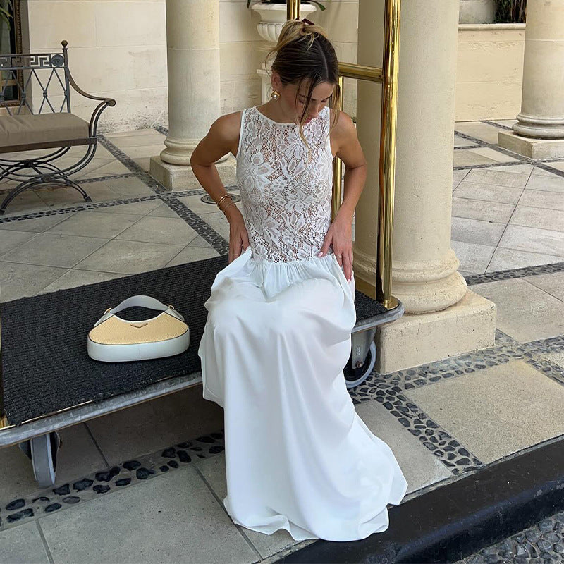 Patchwork Lace Long Sling Dress