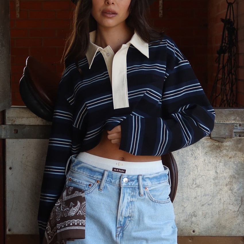 Striped Polo Long Sleeve Top