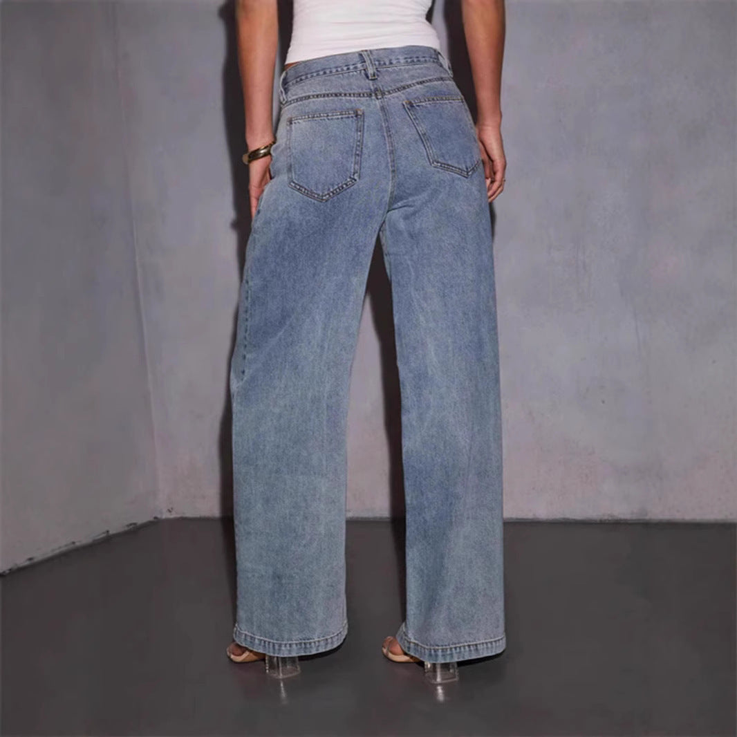 Retro Mid-Waist Wide-Leg Jeans