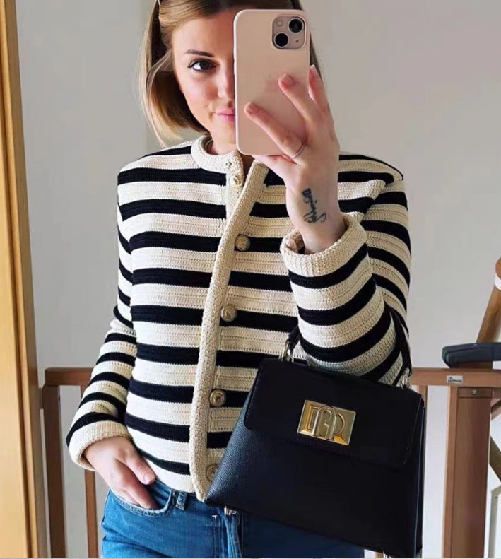 Striped Buckle Knit Cardigan