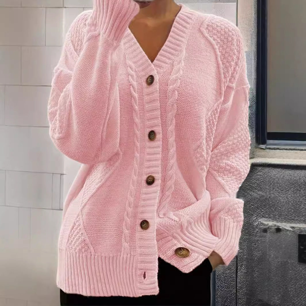 Cable-Knit V-Neck Cardigan