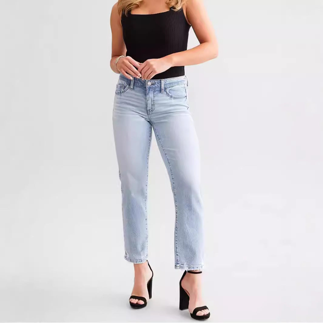 Blue High Waist Straight Jeans