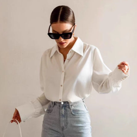 French Style White Lapel Shirt