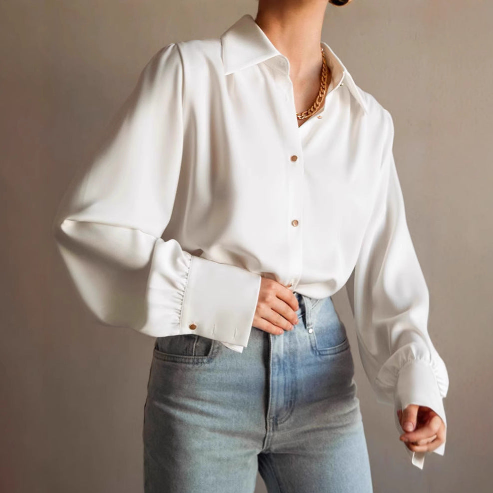 French Style White Lapel Shirt