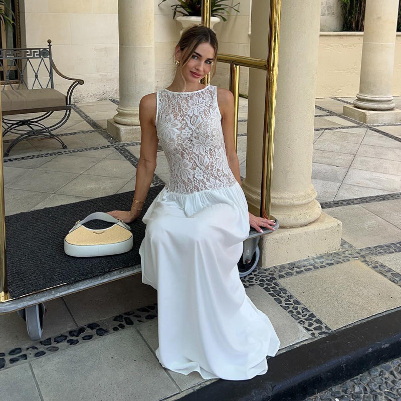 Patchwork Lace Long Sling Dress