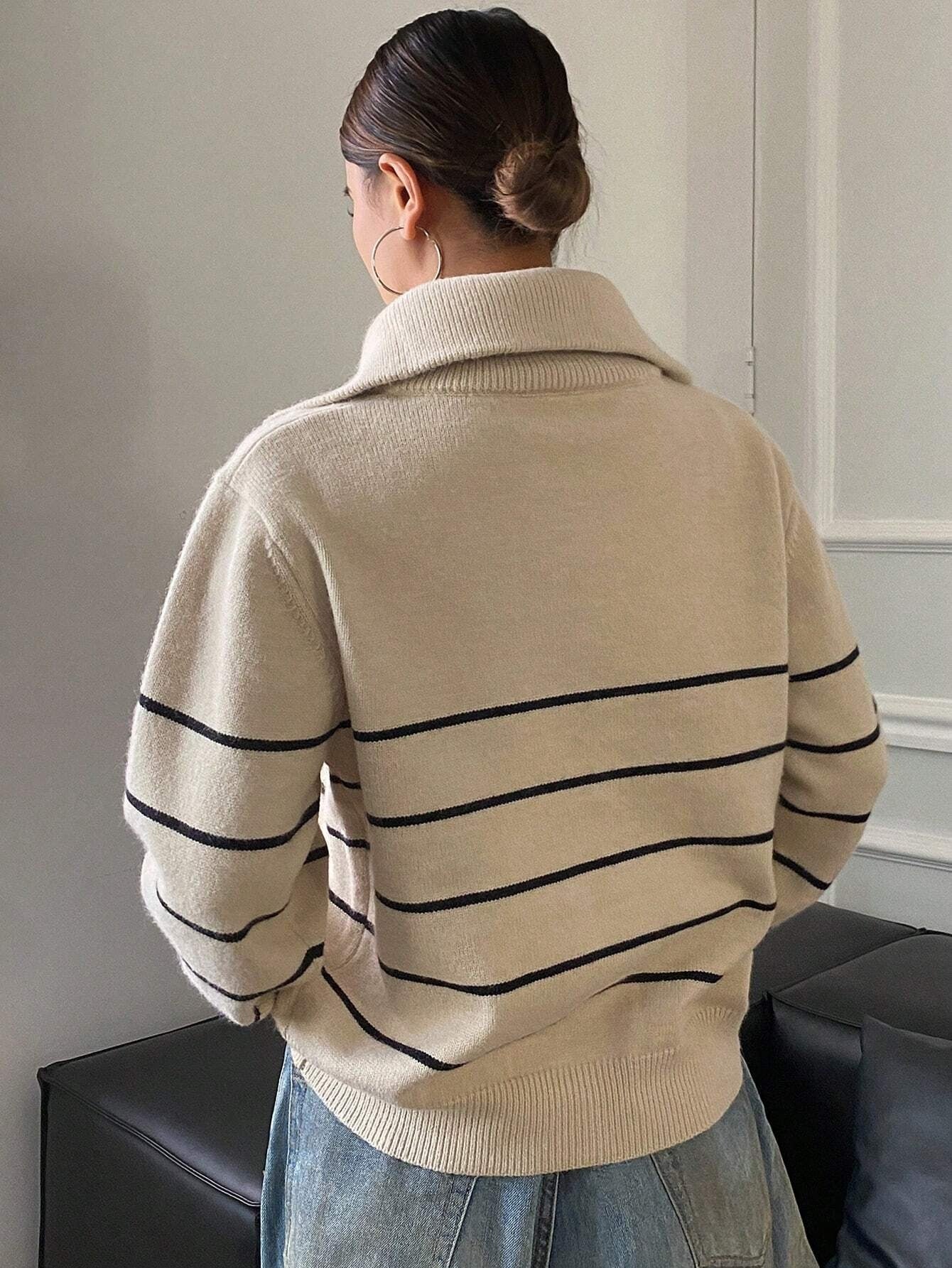 Striped High-Neck Cardigan