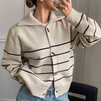 Striped High-Neck Cardigan