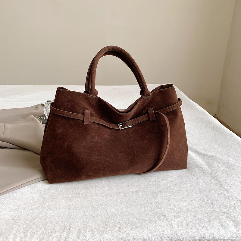 Solid Faux Suede Large Tote Bag