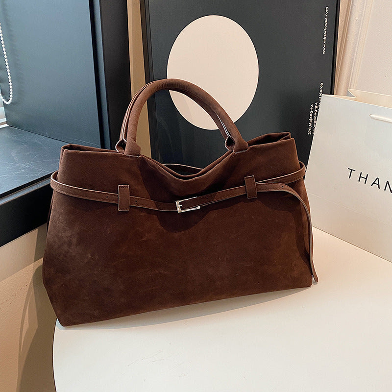 Solid Faux Suede Large Tote Bag