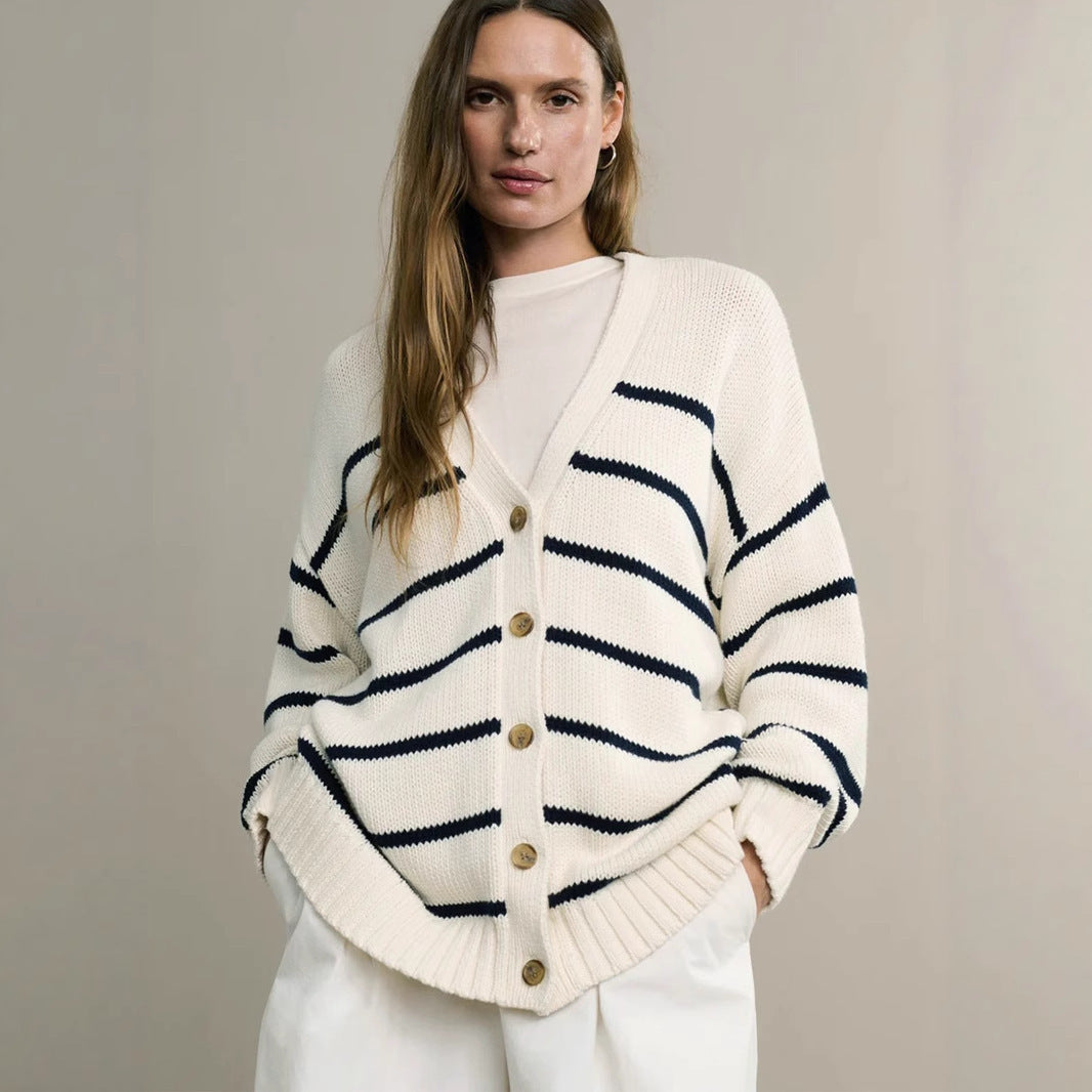 Marseille Striped V-Neck Sweater