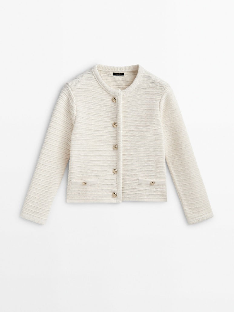 Striped Buckle Knit Cardigan