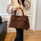 Solid Faux Suede Large Tote Bag