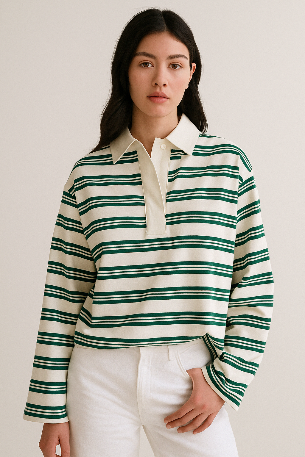Striped Polo Long Sleeve Top