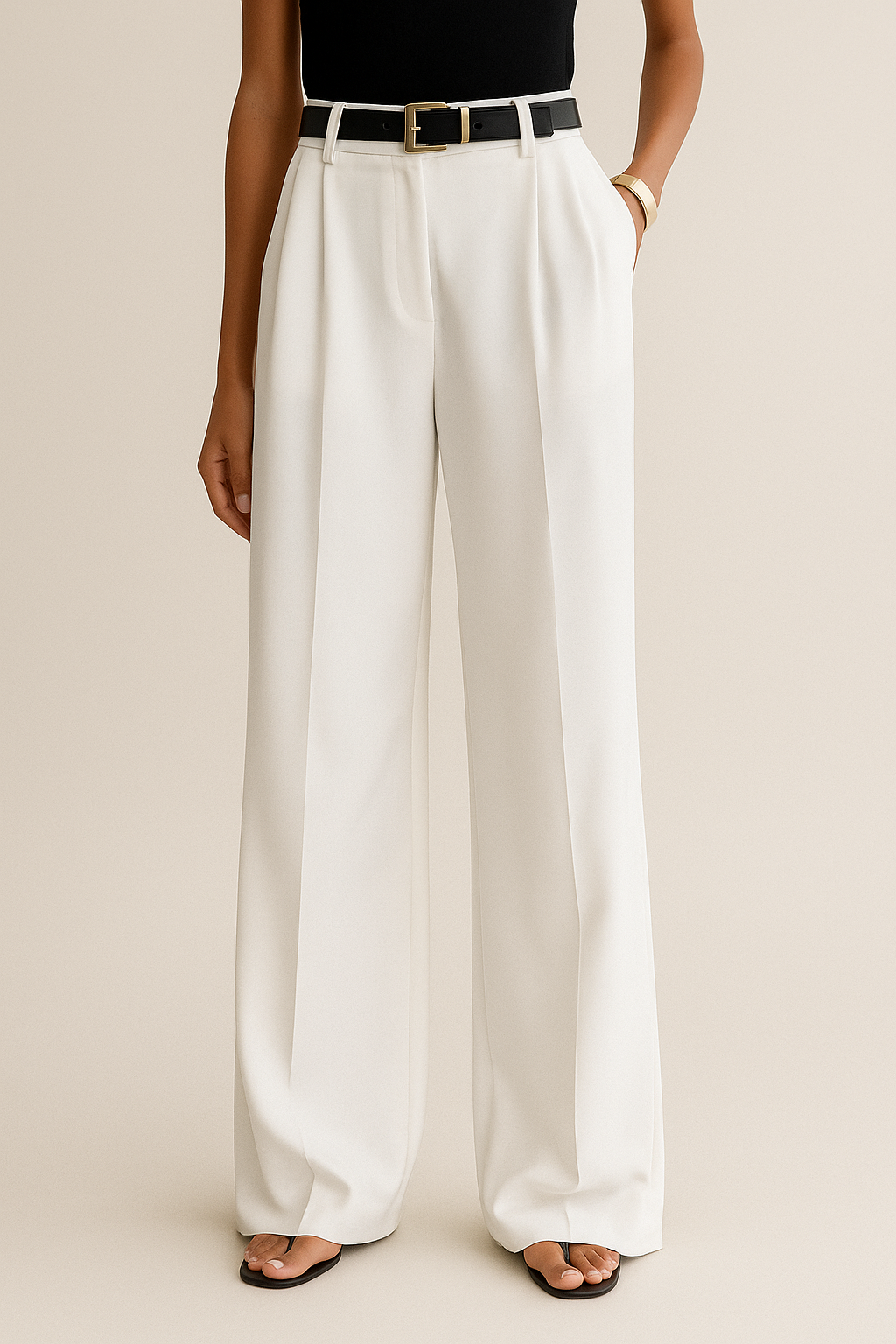 High-Waist White Wide-Leg Trousers