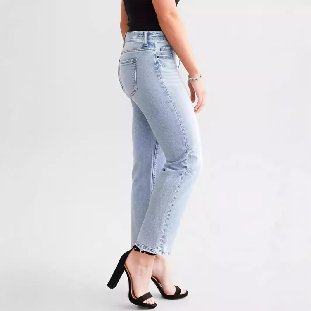 Blue High Waist Straight Jeans