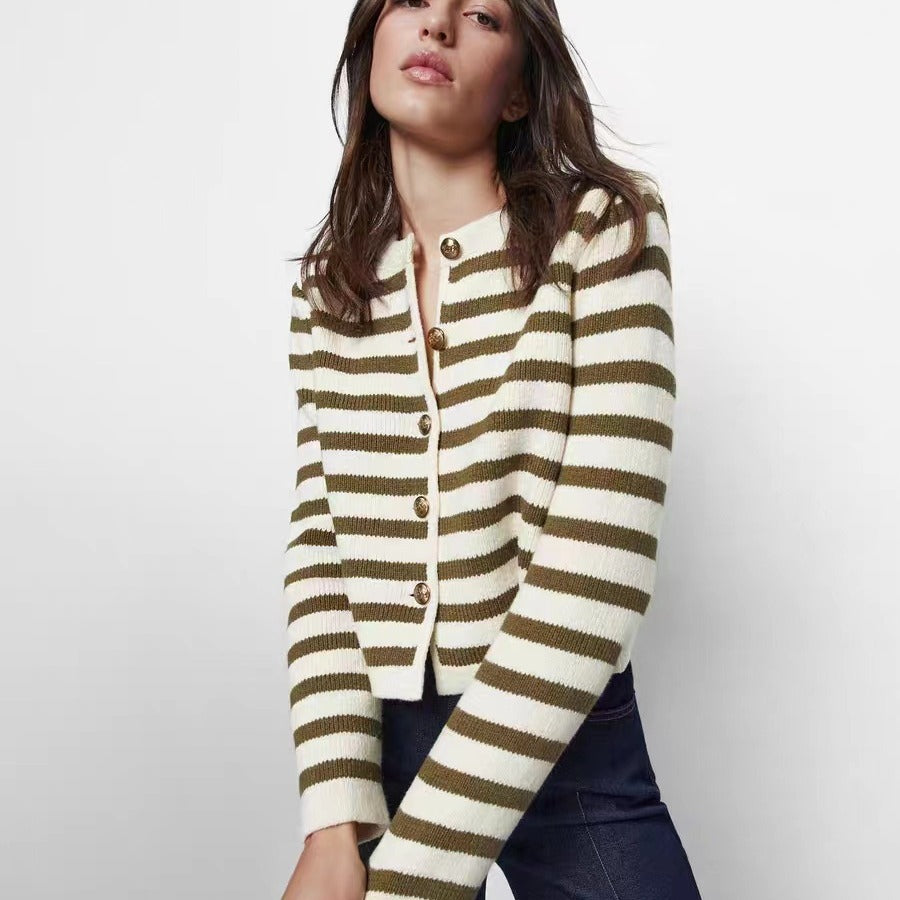 Striped Buckle Knit Cardigan