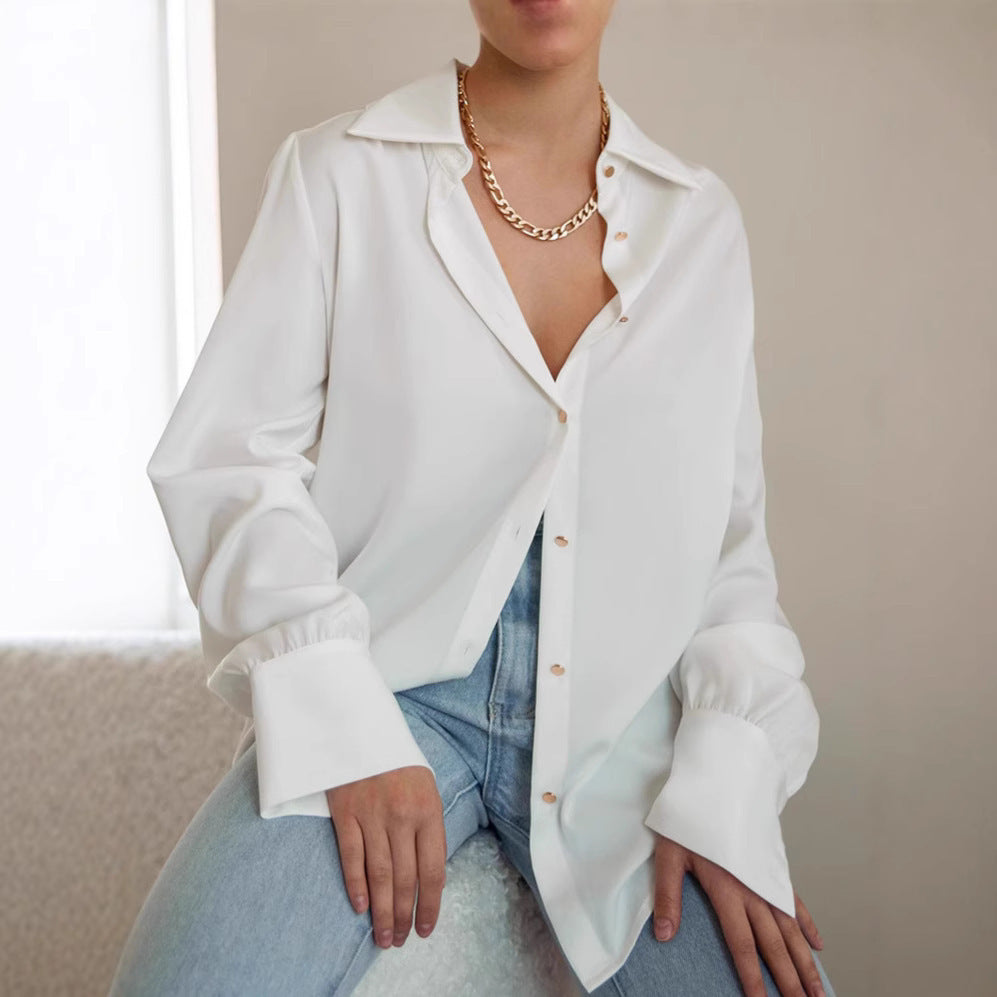 French Style White Lapel Shirt