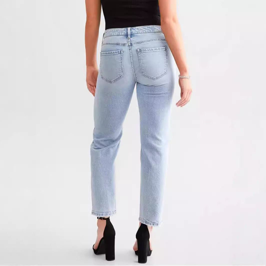 Blue High Waist Straight Jeans