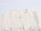 Crew Neck Pocket Decorative Jacket Coat