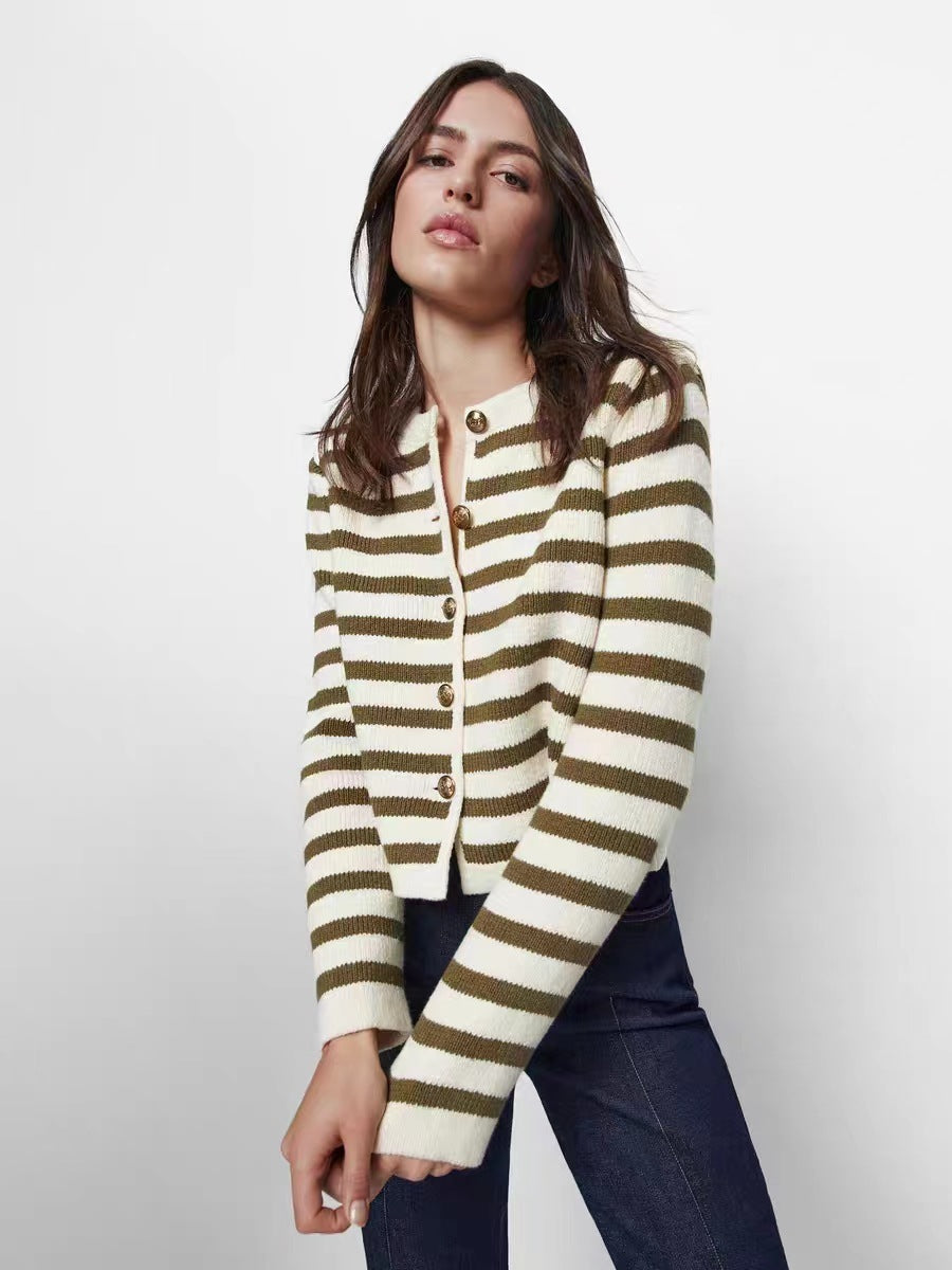 Striped Buckle Knit Cardigan