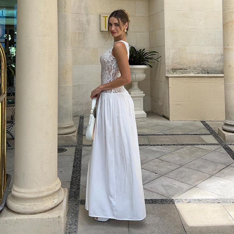 Patchwork Lace Long Sling Dress